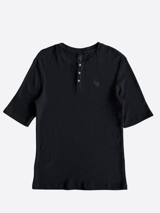 Chrome Hearts Black Embroidered CH Logo Thermal Henley T-Shirt