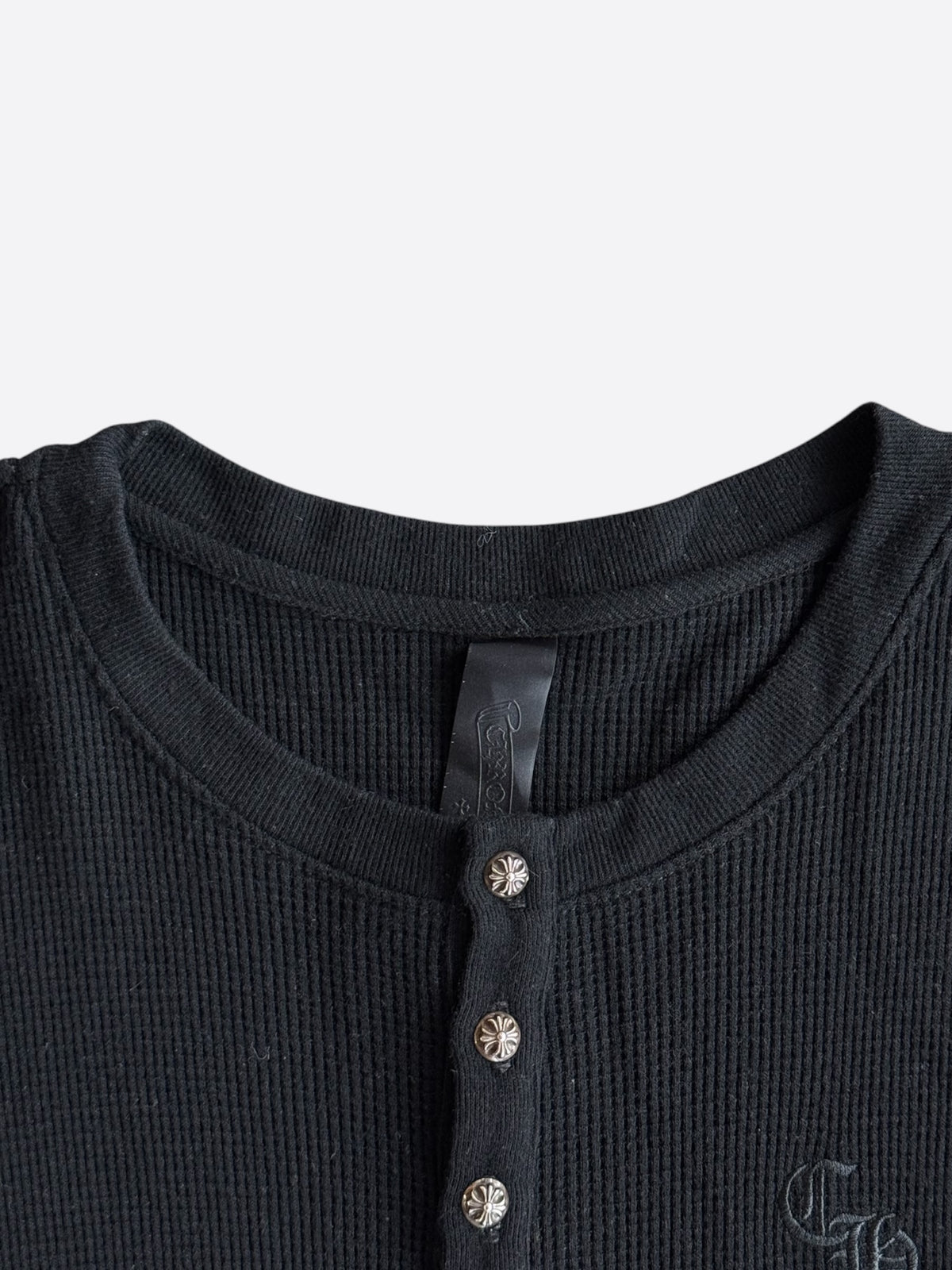 Chrome Hearts Black Embroidered CH Logo Thermal Henley T-Shirt