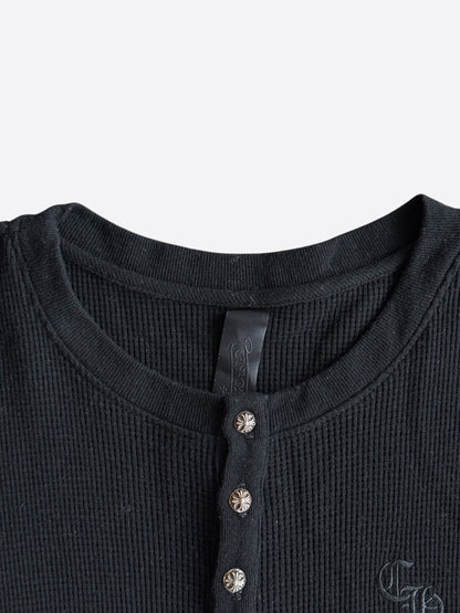 Chrome Hearts Black Embroidered CH Logo Thermal Henley T-Shirt