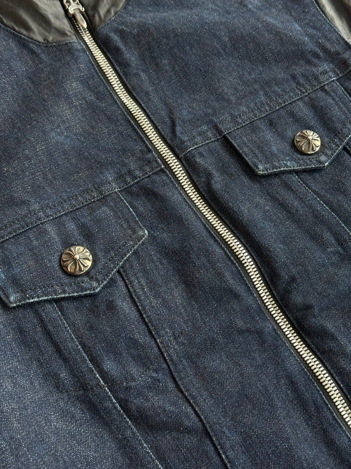 Chrome Hearts Blue & Black Hybrid Denim Jacket