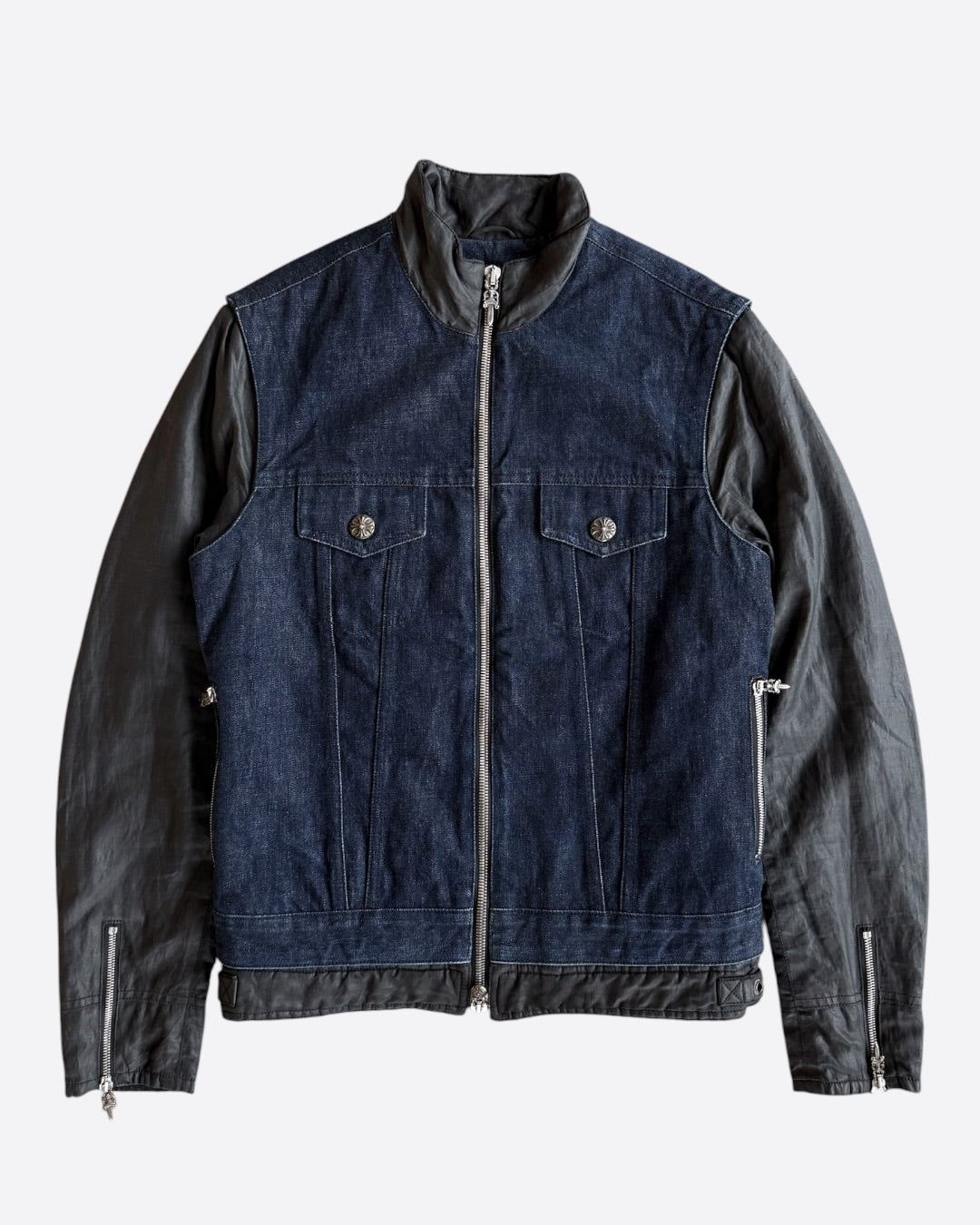 Chrome Hearts Blue & Black Hybrid Denim Jacket