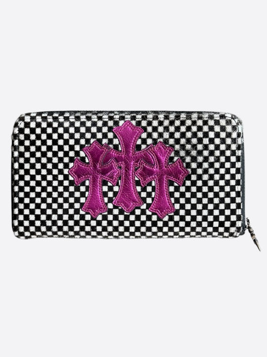 Chrome Hearts Checkered & Pink Metallic Cross Patch Wallet