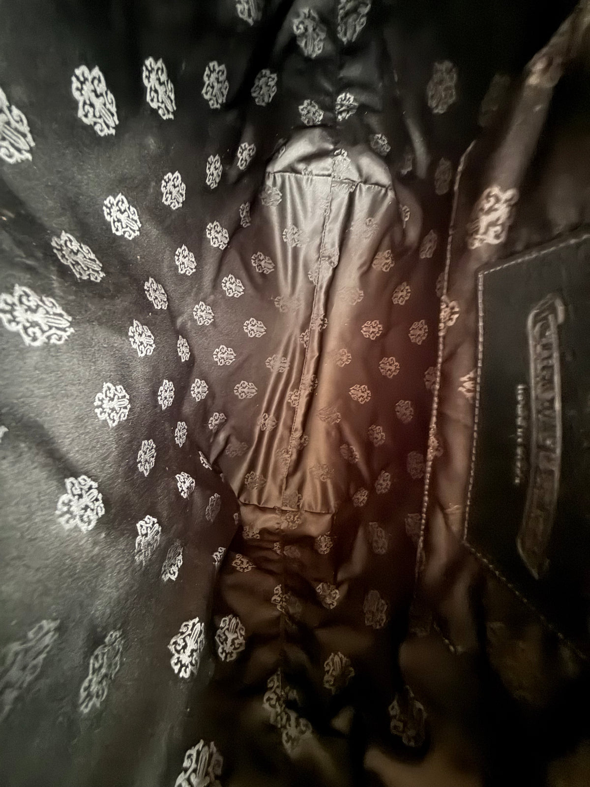 Chrome Hearts Black Leather Cross Patch Tote Bag