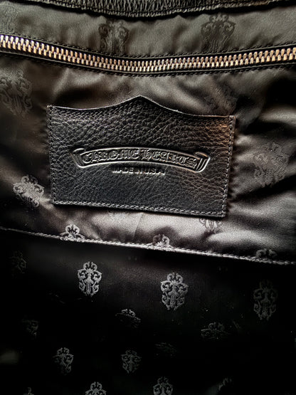 Chrome Hearts Black Leather Cross Patch Tote Bag