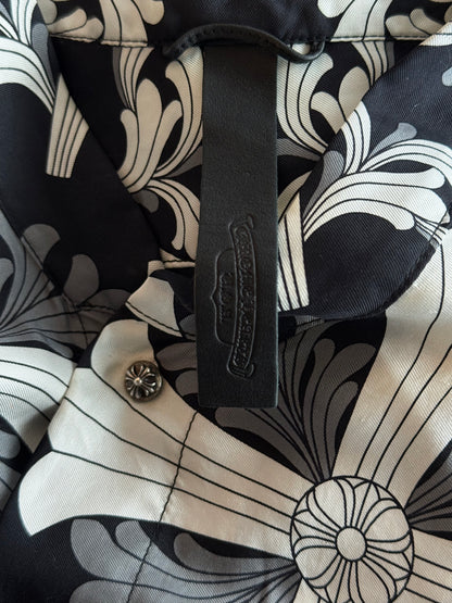 Chrome Hearts Black & White Floral Plus Cross Silk Button Up Shirt