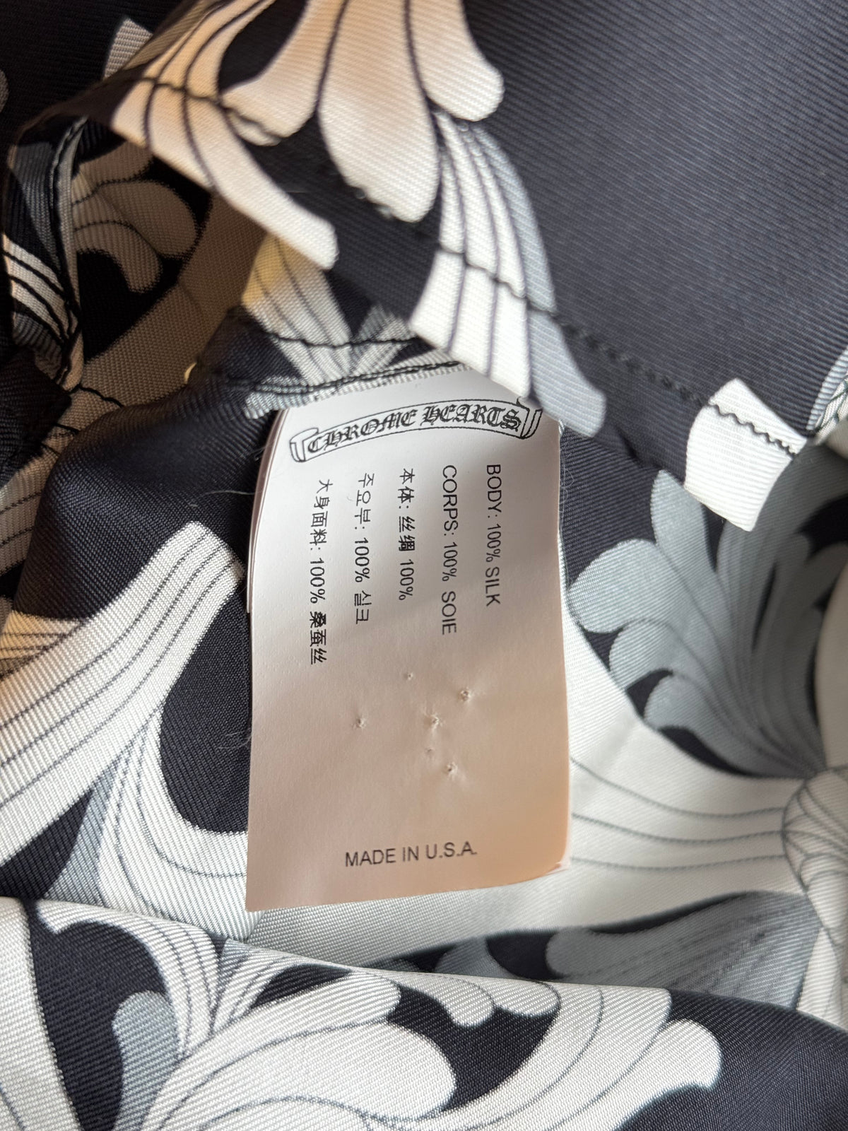 Chrome Hearts Black & White Floral Plus Cross Silk Button Up Shirt