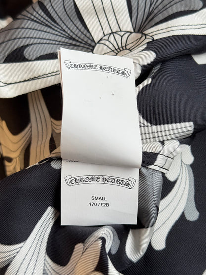Chrome Hearts Black & White Floral Plus Cross Silk Button Up Shirt