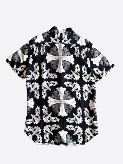 Chrome Hearts Black & White Floral Plus Cross Silk Button Up Shirt