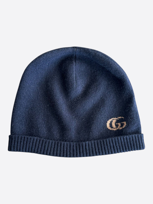 Gucci Navy & Beige GG Logo Beanie