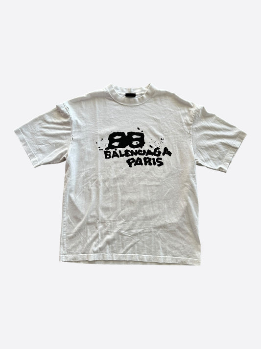 Balenciaga White & Black BB Logo T-Shirt