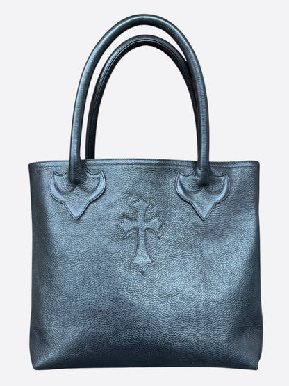 Chrome Hearts Black Leather Cross Patch Tote Bag