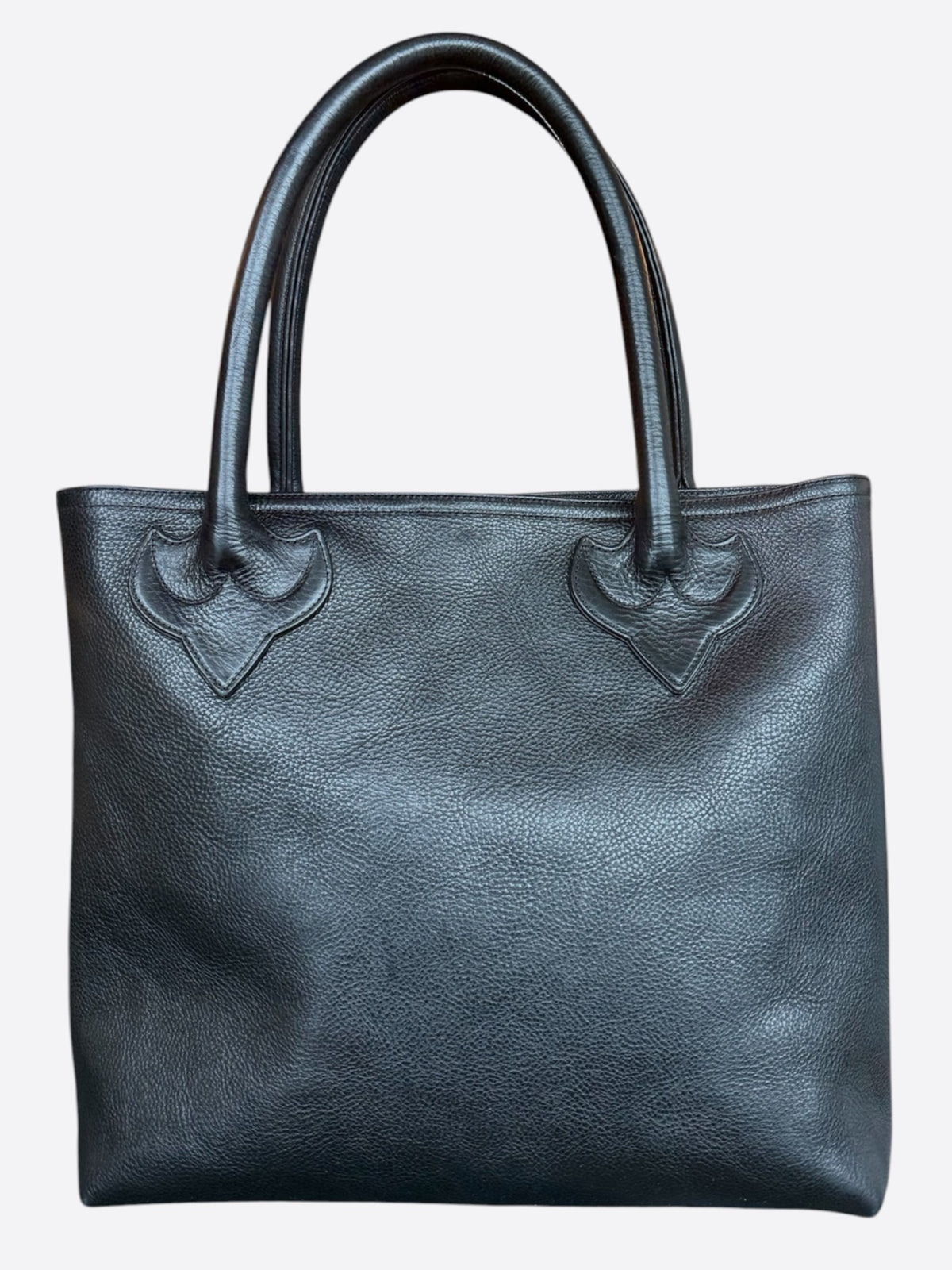 Chrome Hearts Black Leather Cross Patch Tote Bag