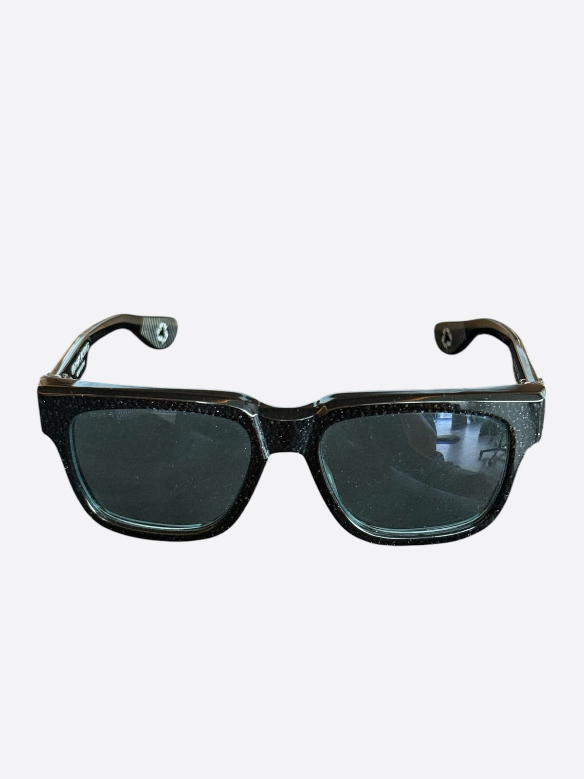 Chrome Hearts Black Glitter & Silver Box-Officer Sunglasses