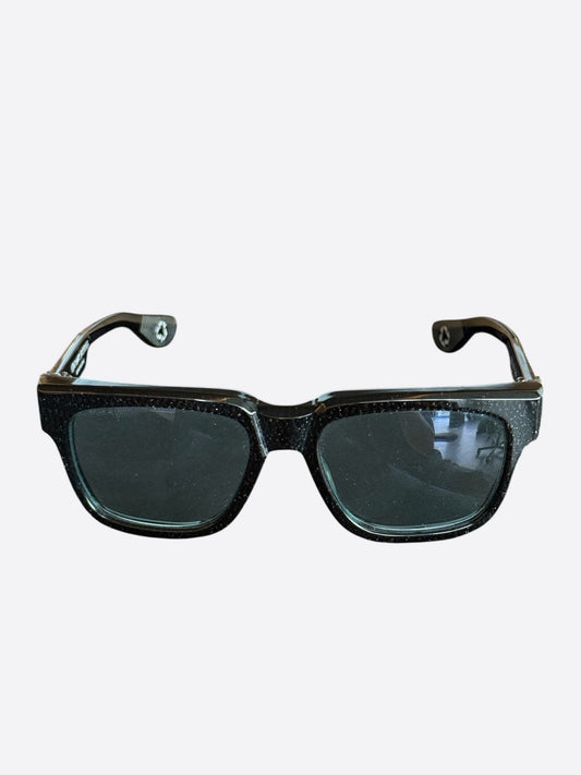 Chrome Hearts Black Glitter & Silver Box-Officer Sunglasses
