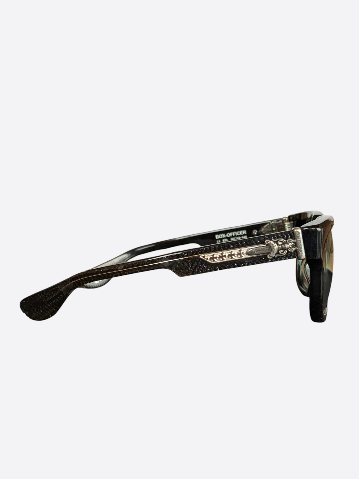 Chrome Hearts Black Glitter & Silver Box-Officer Sunglasses
