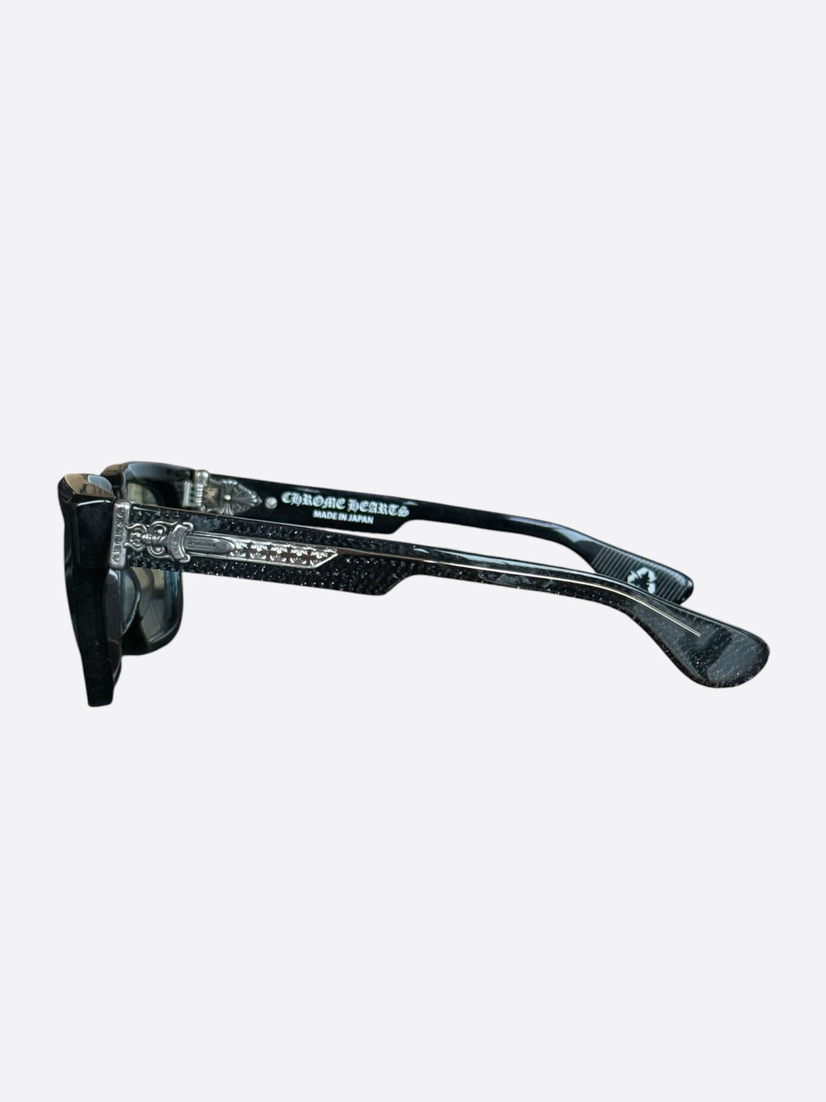 Chrome Hearts Black Glitter & Silver Box-Officer Sunglasses