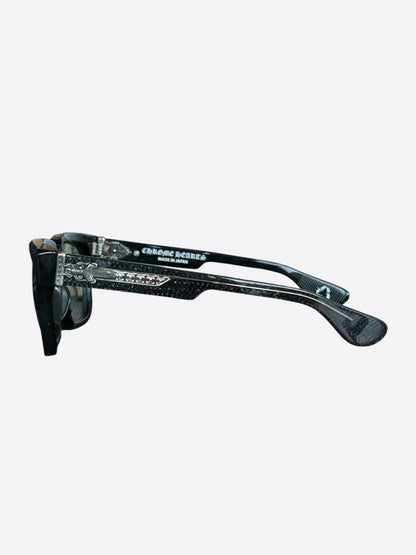 Chrome Hearts Black Glitter & Silver Box-Officer Sunglasses