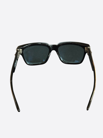 Chrome Hearts Black Glitter & Silver Box-Officer Sunglasses