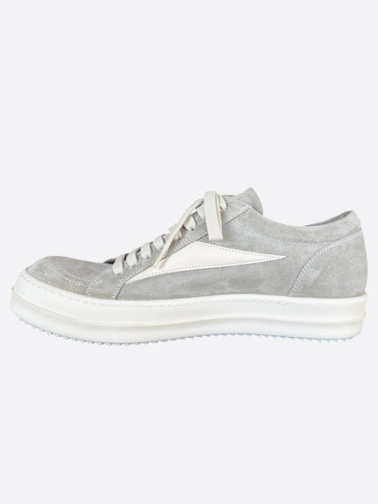 Rick Owens Grey & White Suede Vintage Low Top Sneakers