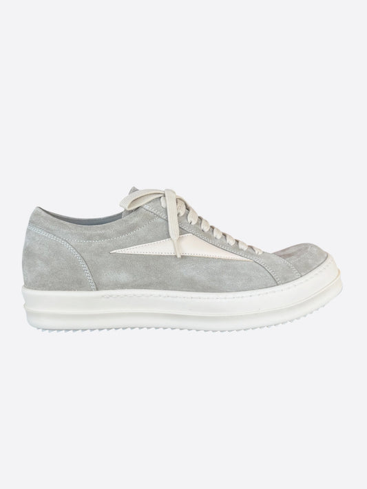 Rick Owens Grey & White Suede Vintage Low Top Sneakers