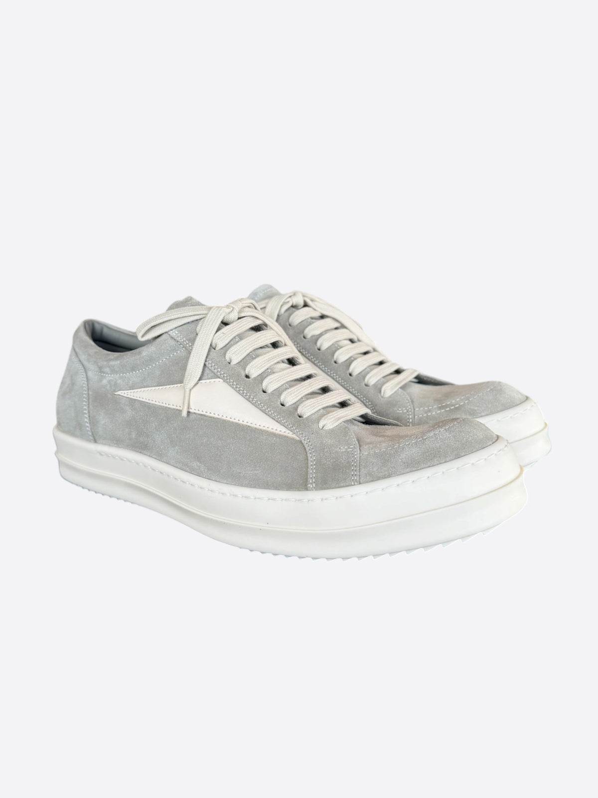 Rick Owens Grey & White Suede Vintage Low Top Sneakers