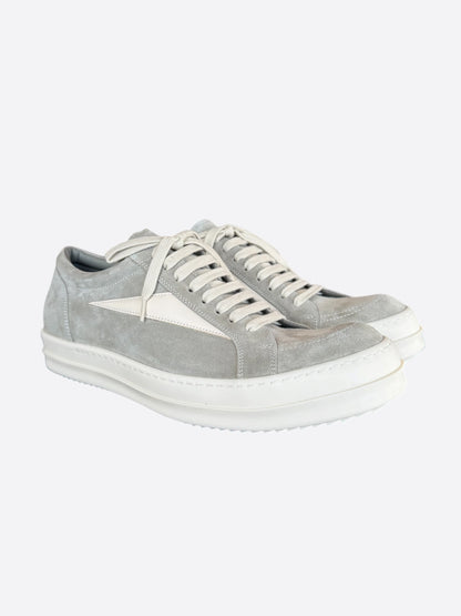 Rick Owens Grey & White Suede Vintage Low Top Sneakers