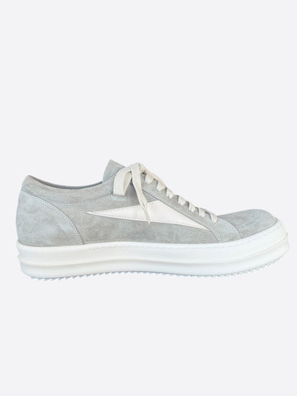 Rick Owens Grey & White Suede Vintage Low Top Sneakers