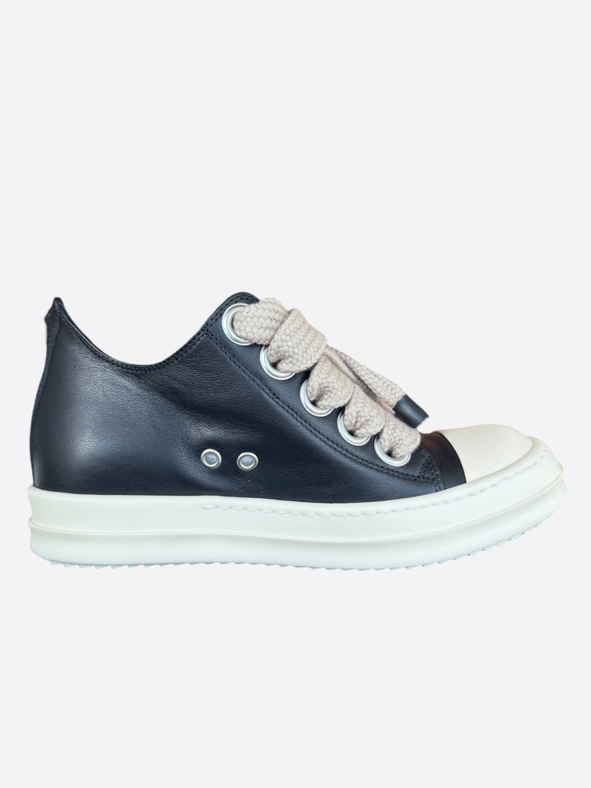 Rick Owens Black Leather Jumbo Lace Women's Low Top Sneakers