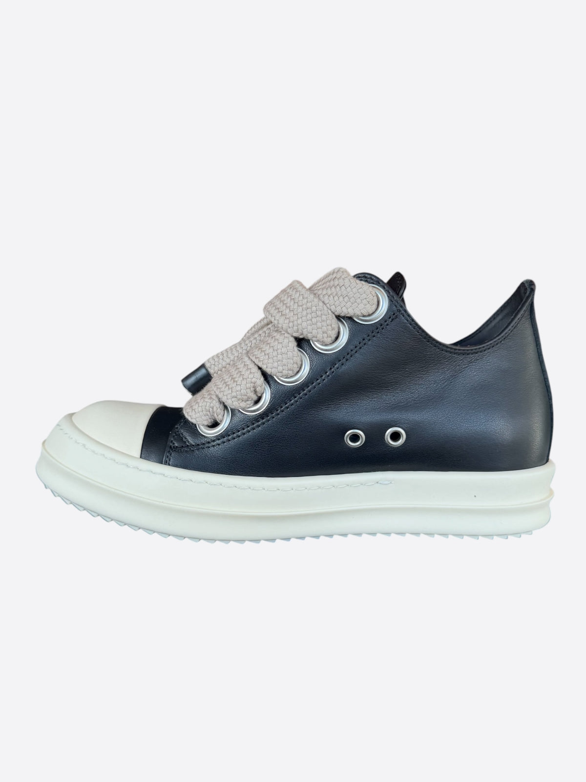 Rick Owens Black Leather Jumbo Lace Women's Low Top Sneakers