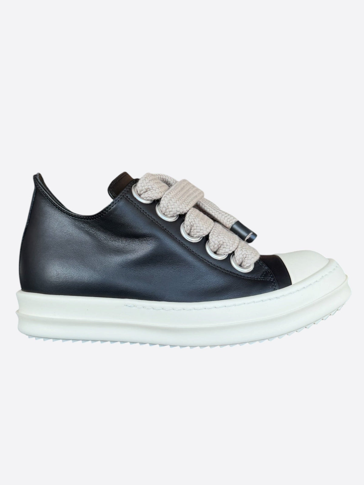 Rick Owens Black Leather Jumbo Lace Women's Low Top Sneakers