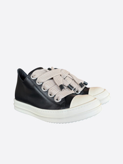 Rick Owens Black Leather Jumbo Lace Women's Low Top Sneakers