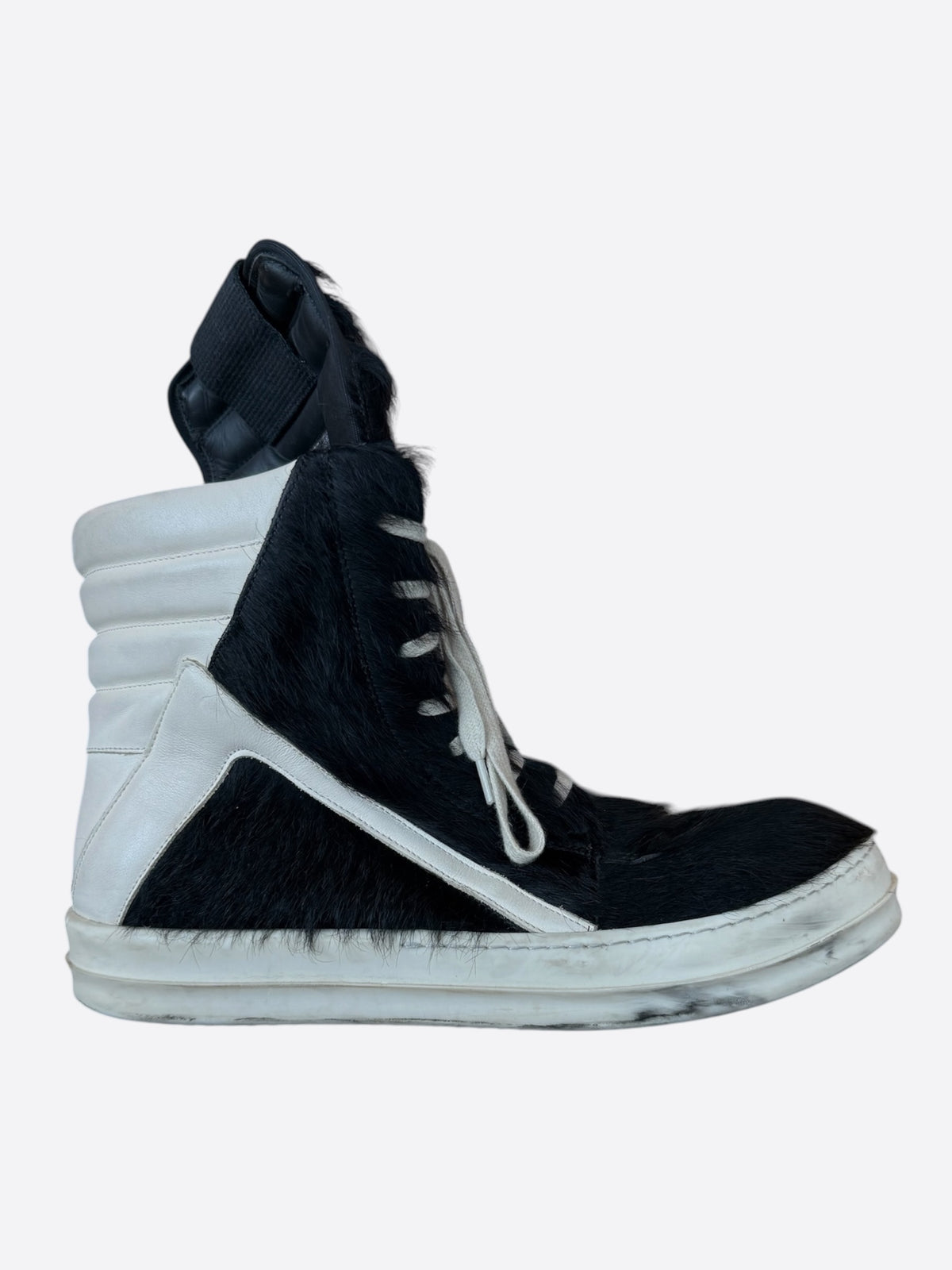 Rick Owens Black & White Ponyhair Geobasket Sneakers