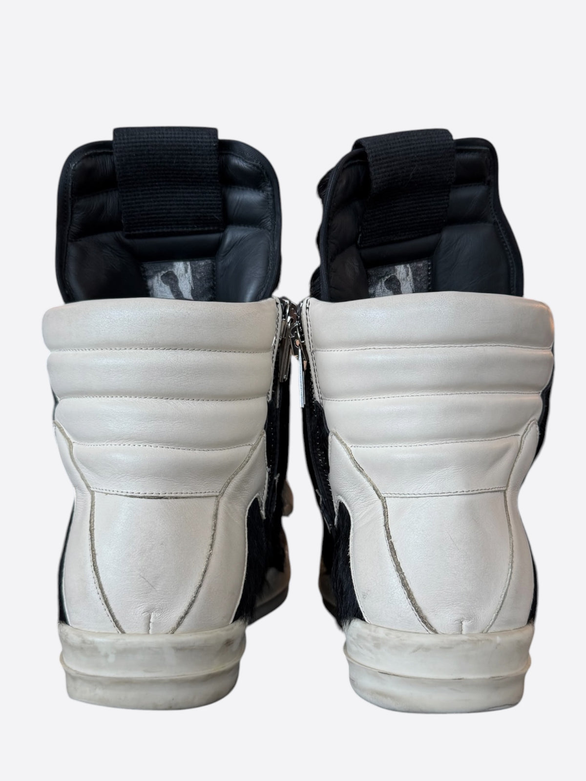 Rick Owens Black & White Ponyhair Geobasket Sneakers