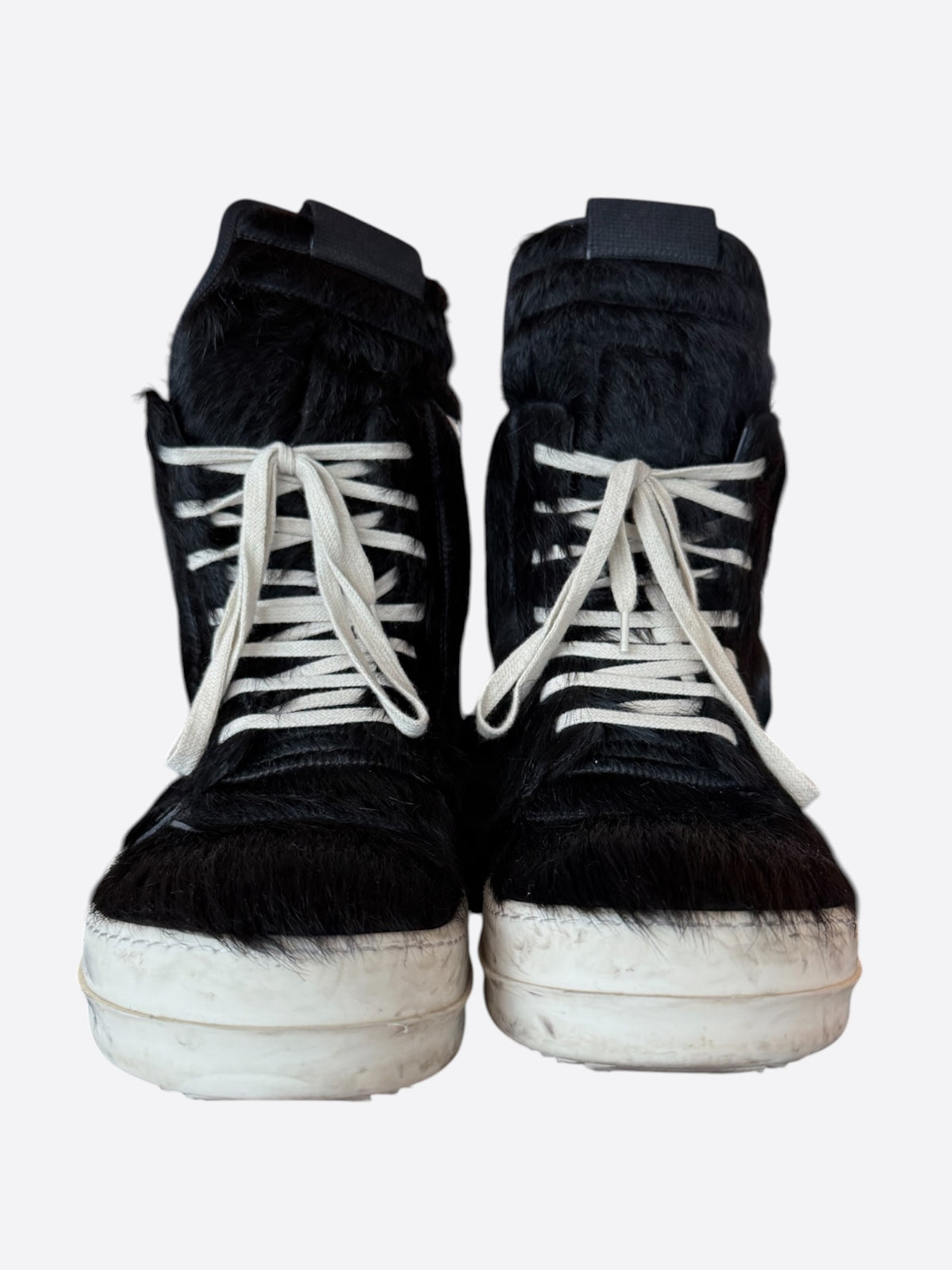 Rick Owens Black & White Ponyhair Geobasket Sneakers