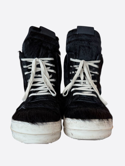 Rick Owens Black & White Ponyhair Geobasket Sneakers