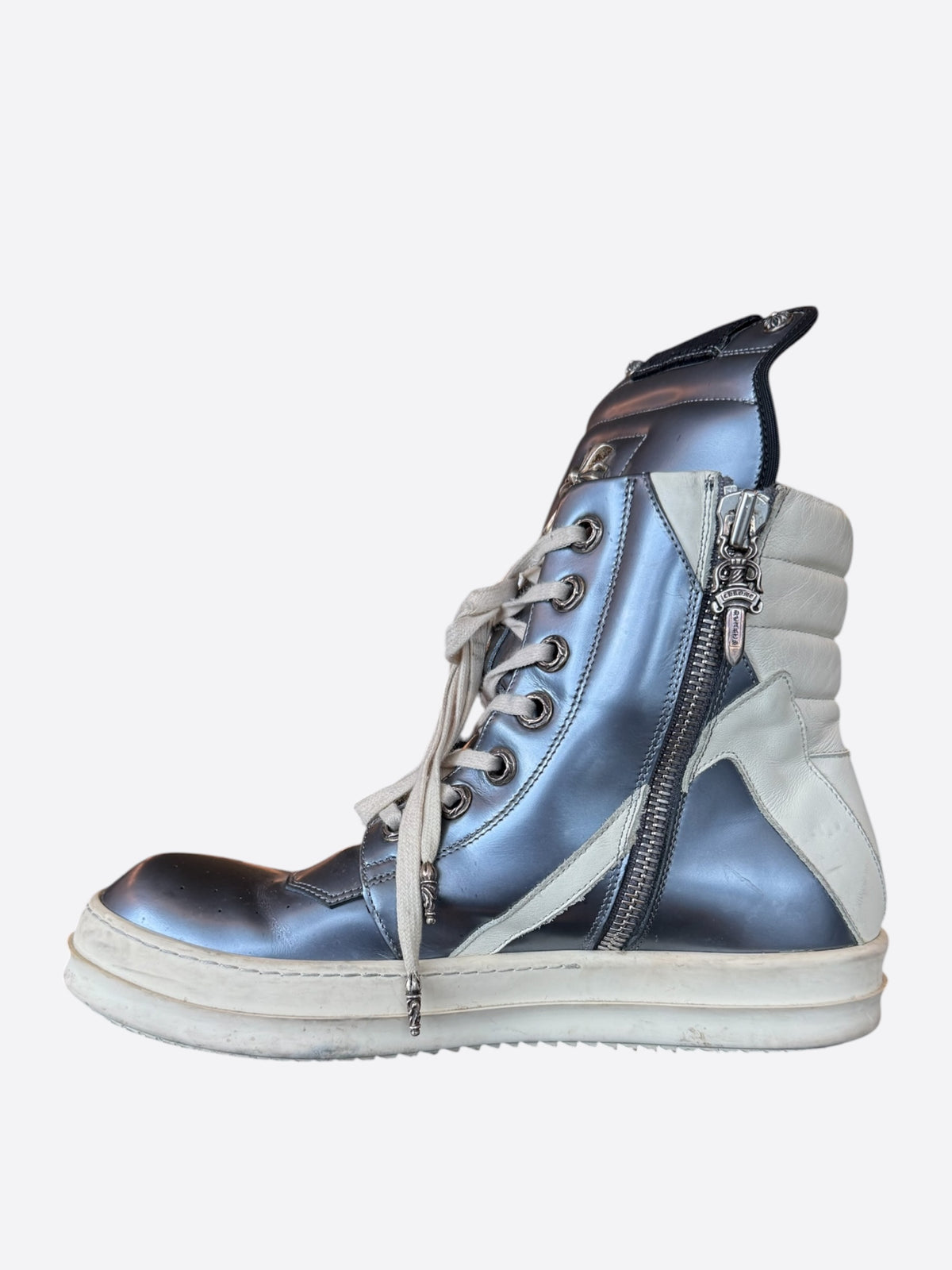 Rick Owens Chrome Hearts Metallic Silver & White Geobaskets