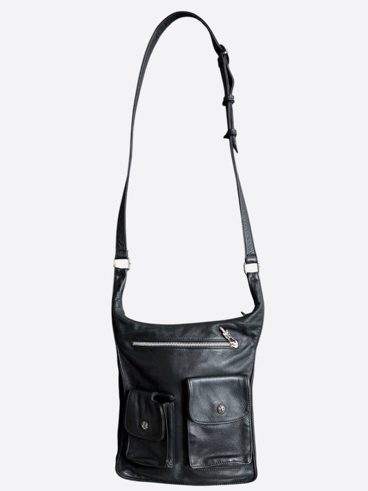 Chrome Hearts Black & Silver F Slinger Messenger Bag