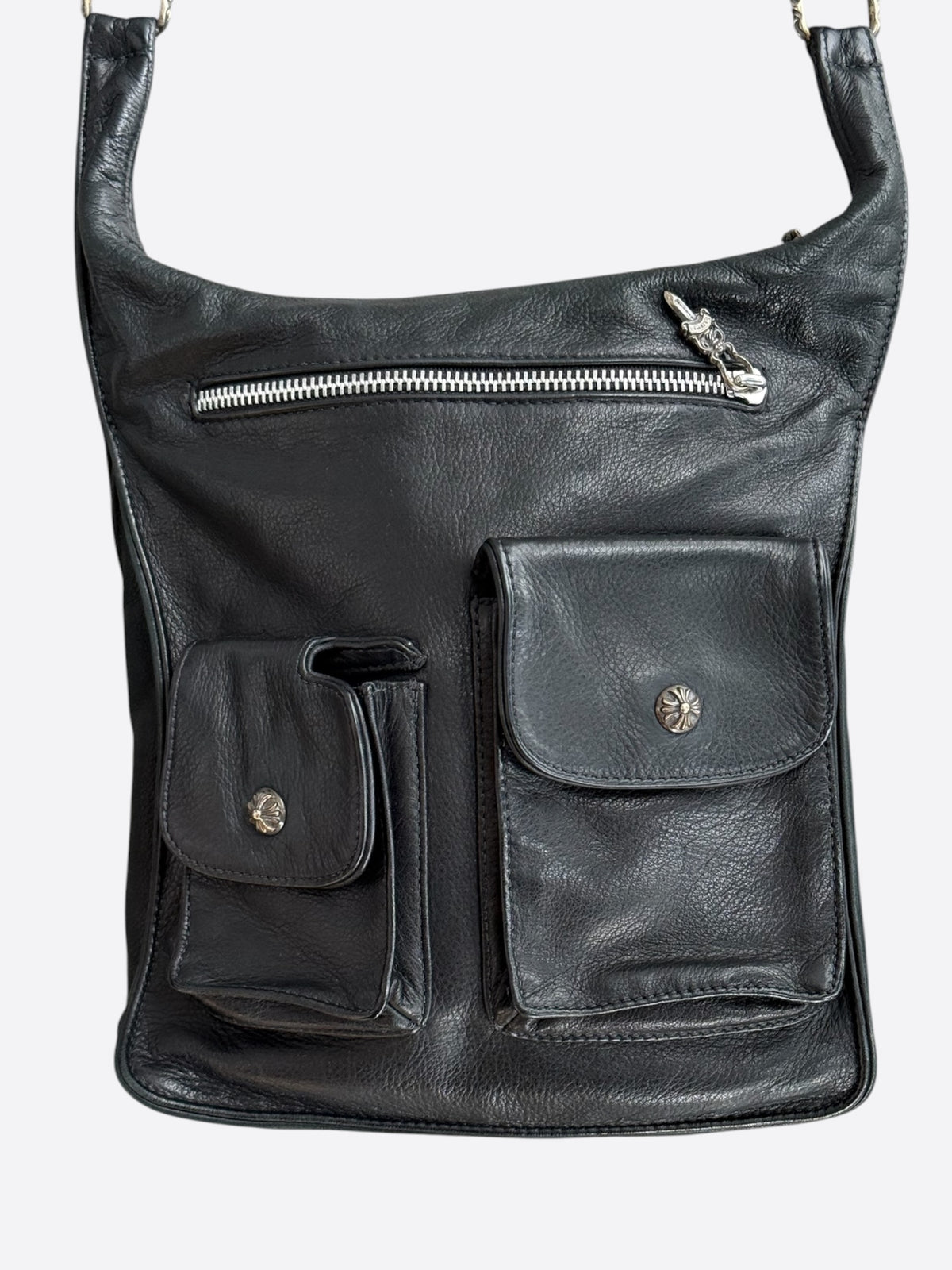 Chrome Hearts Black & Silver F Slinger Messenger Bag