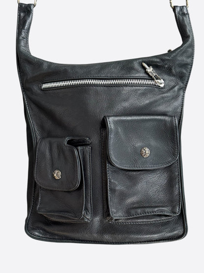 Chrome Hearts Black & Silver F Slinger Messenger Bag