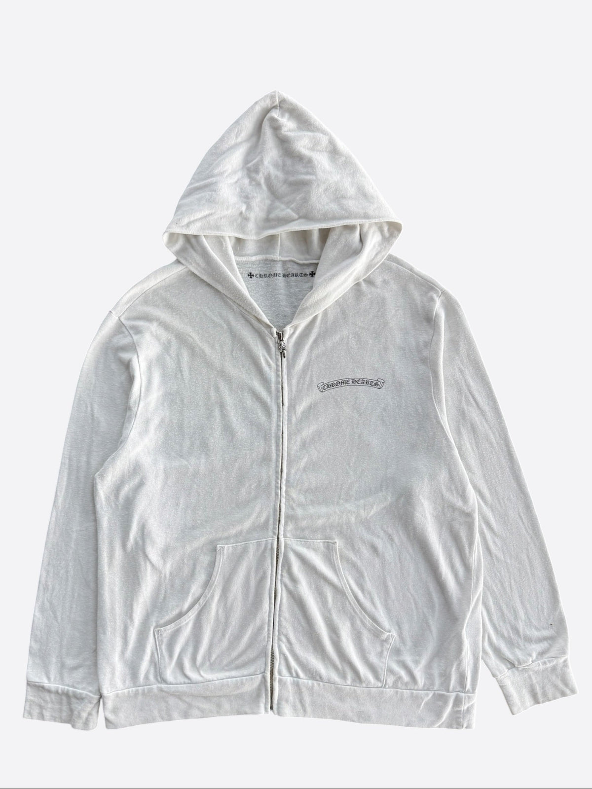 Chrome Hearts White & Black Cross Logo Zip Up Hoodie