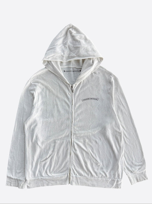 Chrome Hearts White & Black Cross Logo Zip Up Hoodie