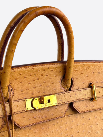 Hermes Brown Ostrich & Gold Hardware HAC Birkin 50