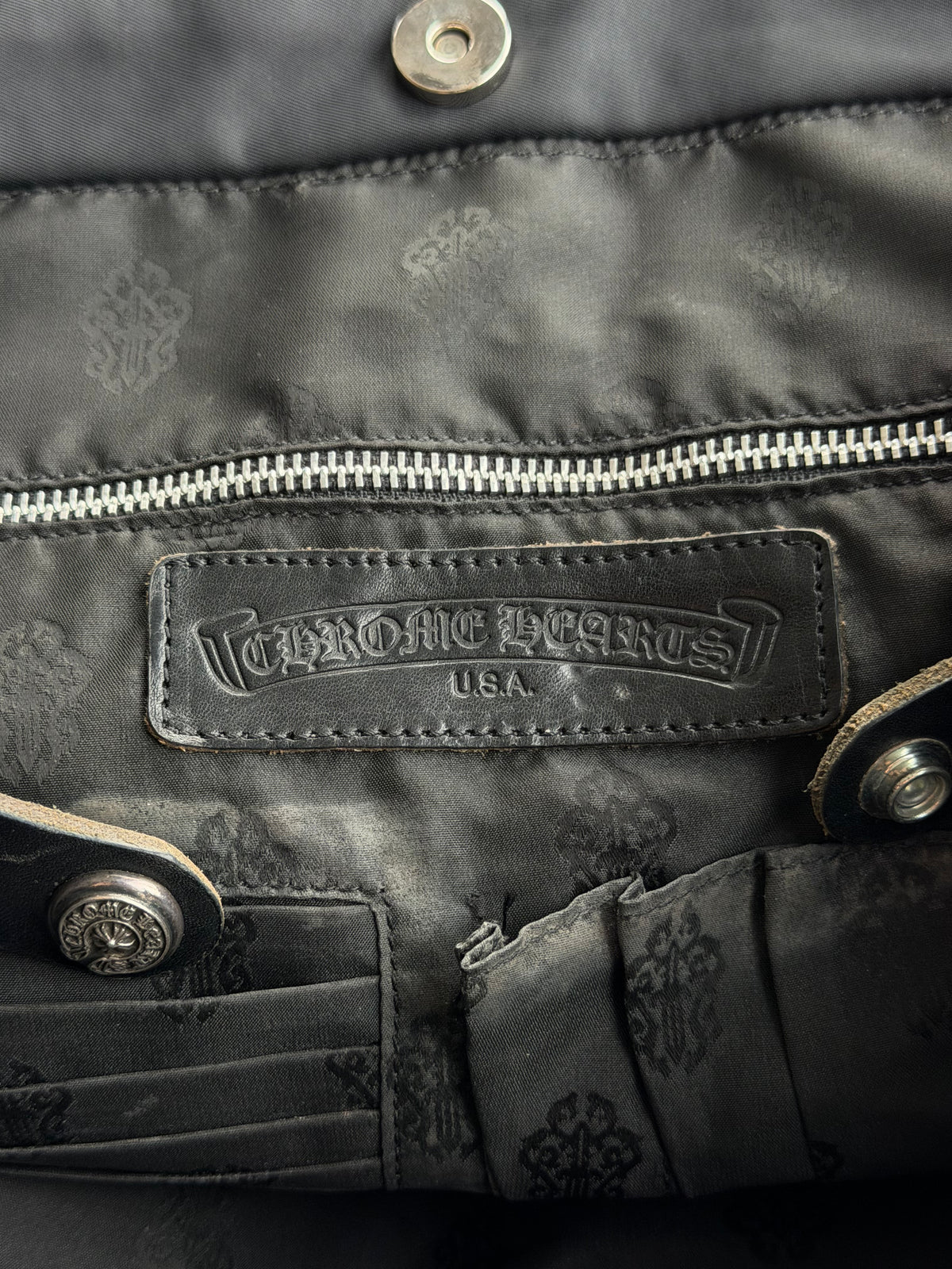 Chrome Hearts Black Cemetery Cross Patch Tote Bag