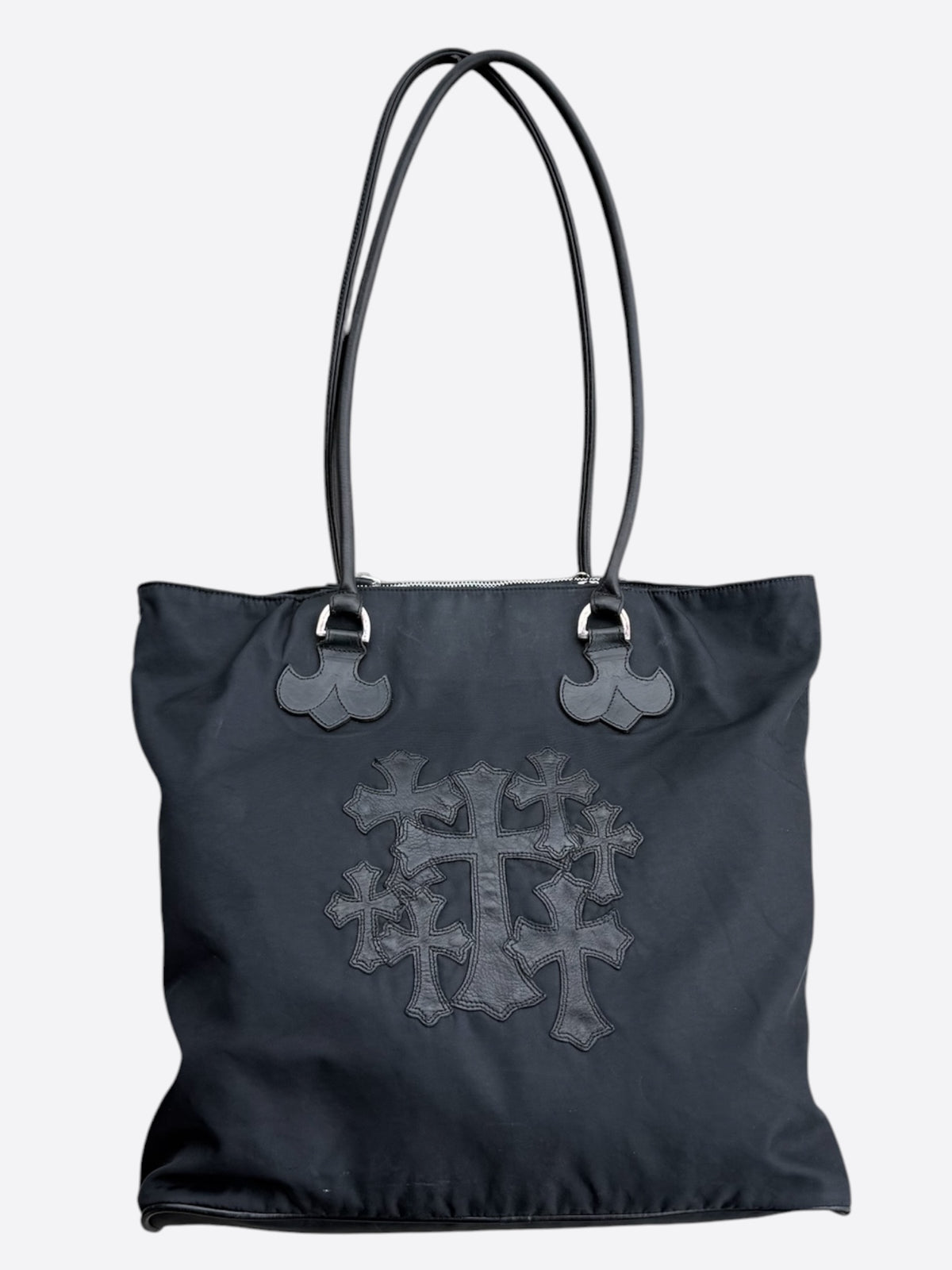 Chrome Hearts Black Cemetery Cross Patch Tote Bag