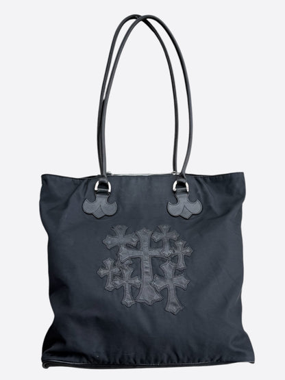 Chrome Hearts Black Cemetery Cross Patch Tote Bag