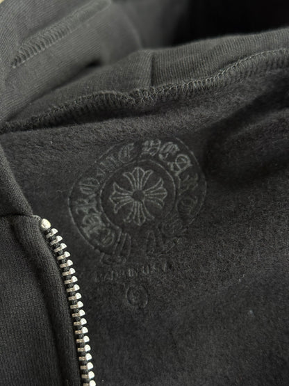 Chrome Hearts Black & White Script Logo Zip Up Hoodie