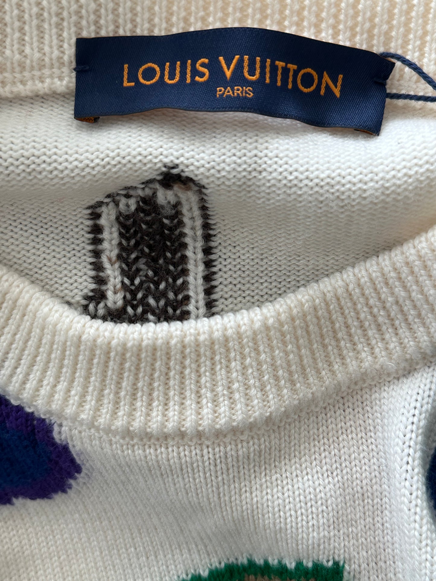 Louis Vuitton NBA White Multicolor Letter Wool Sweater