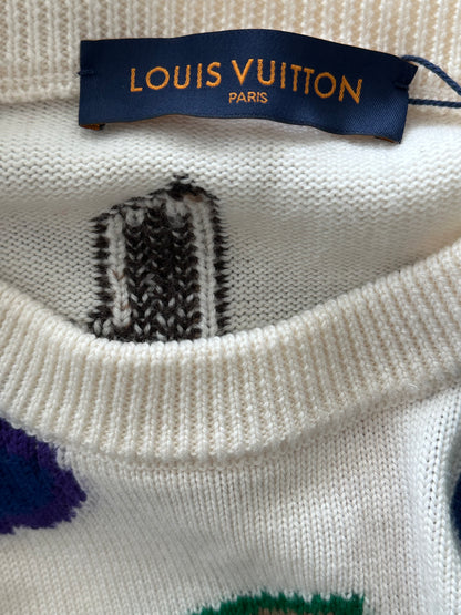 Louis Vuitton NBA White Multicolor Letter Wool Sweater