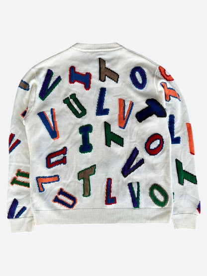 Louis Vuitton NBA White Multicolor Letter Wool Sweater