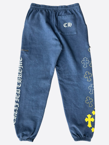 Chrome Hearts Drake Blue & Yellow Certified Chrome Cross Patch Sweatpants